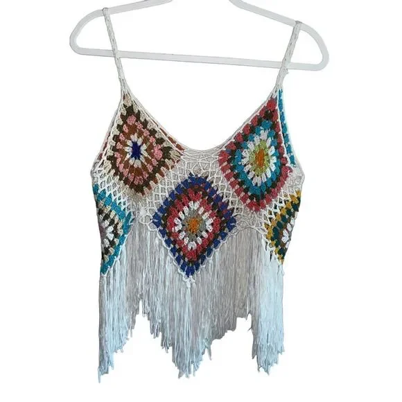 Boho “Adelina” Patchwork Hand Knit Crochet Tank - Picture 1 of 11